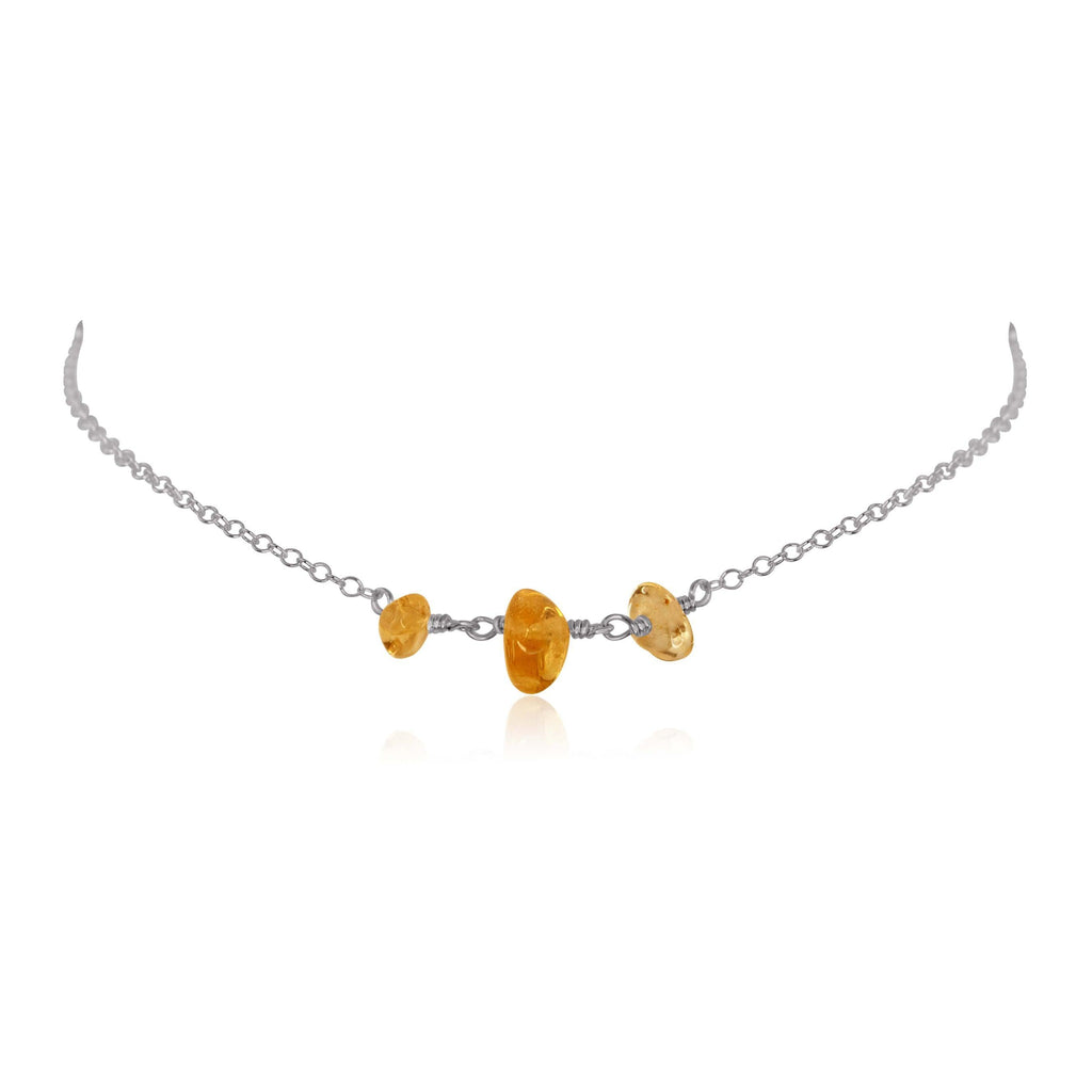 Citrine Beaded Chain Choker Necklace - Citrine Beaded Chain Choker Necklace - Stainless Steel - Luna Tide Handmade Crystal Jewellery