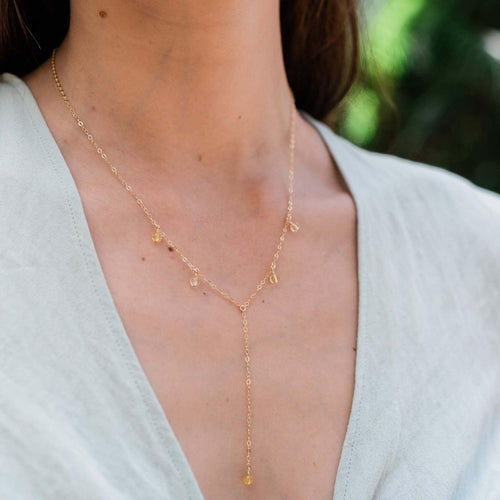 Citrine Boho Lariat Necklace - Citrine Boho Lariat Necklace - 14k Gold Fill - Luna Tide Handmade Crystal Jewellery