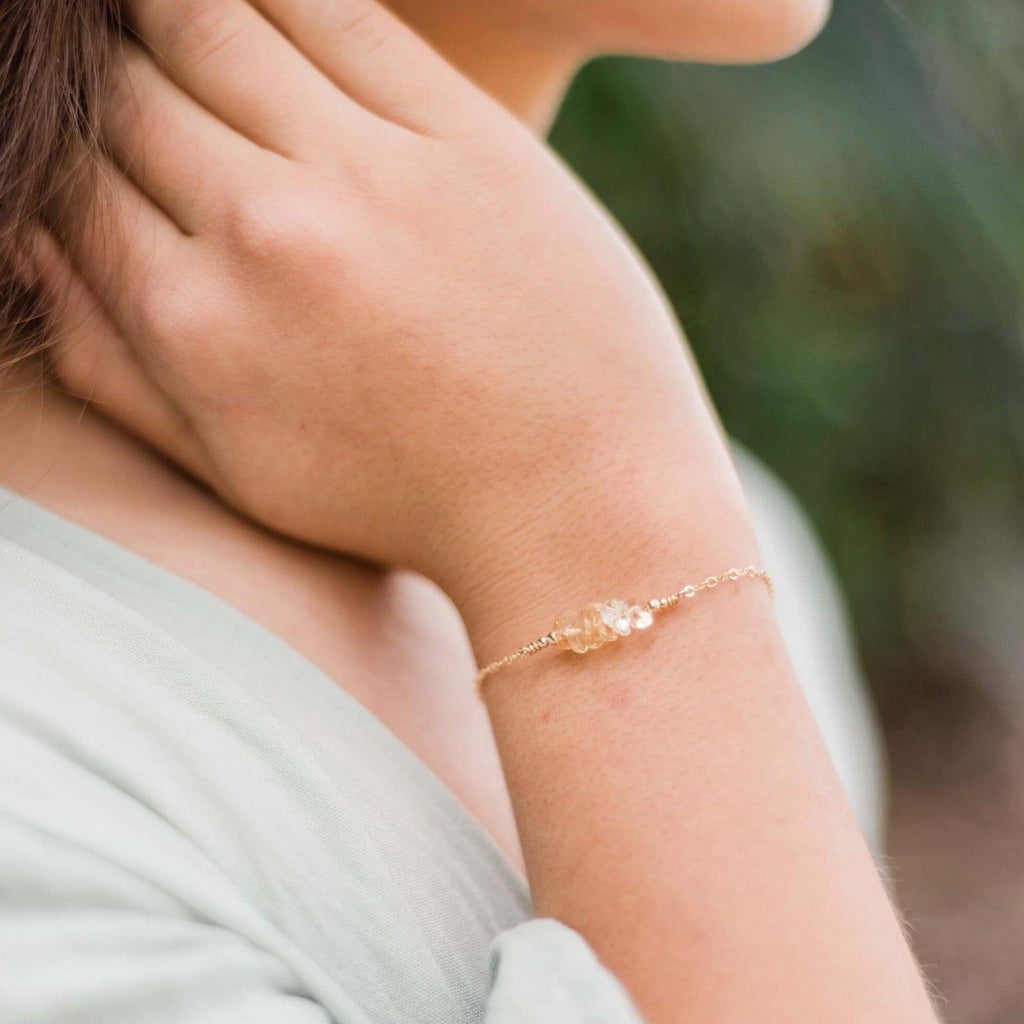 Citrine Chip Bead Bar Bracelet - Citrine Chip Bead Bar Bracelet - Sterling Silver - Luna Tide Handmade Crystal Jewellery