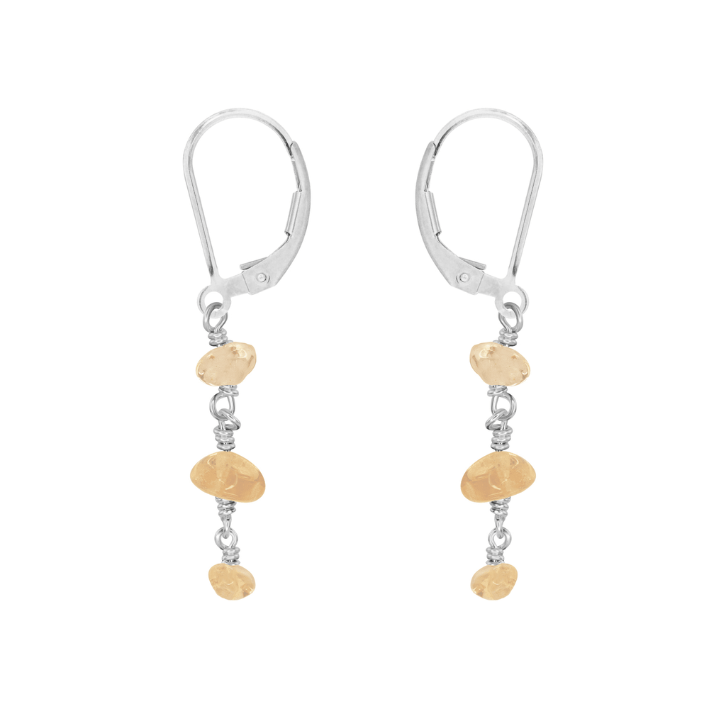 Citrine Crystal Beaded Chain Dangle Leverback Earrings - Citrine Crystal Beaded Chain Dangle Leverback Earrings - Sterling Silver - Luna Tide Handmade Crystal Jewellery