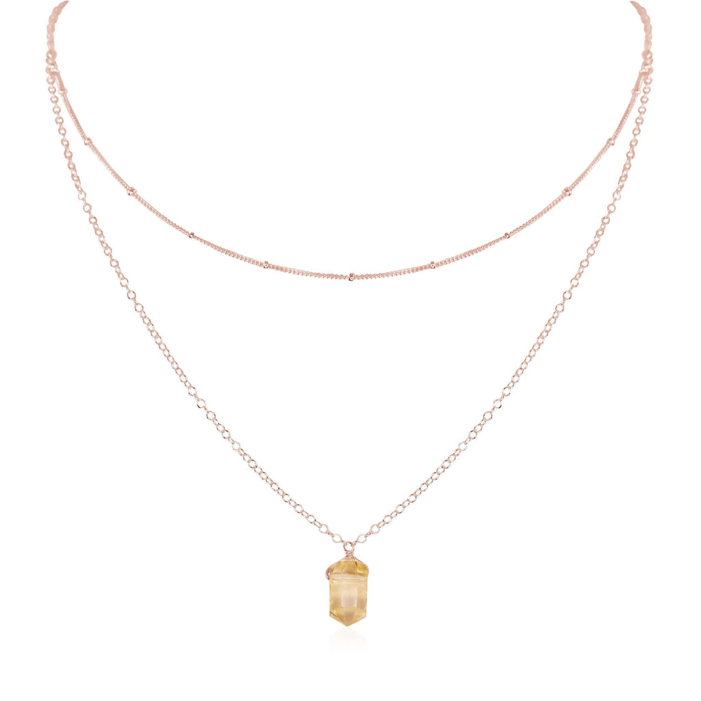 Citrine Double Terminated Crystal Chain Layered Choker Necklace - Citrine Double Terminated Crystal Chain Layered Choker Necklace - 14k Rose Gold Fill - Luna Tide Handmade Crystal Jewellery