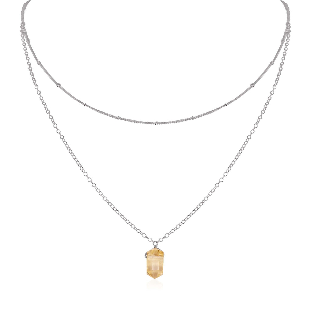 Citrine Double Terminated Crystal Chain Layered Choker Necklace - Citrine Double Terminated Crystal Chain Layered Choker Necklace - Stainless Steel - Luna Tide Handmade Crystal Jewellery