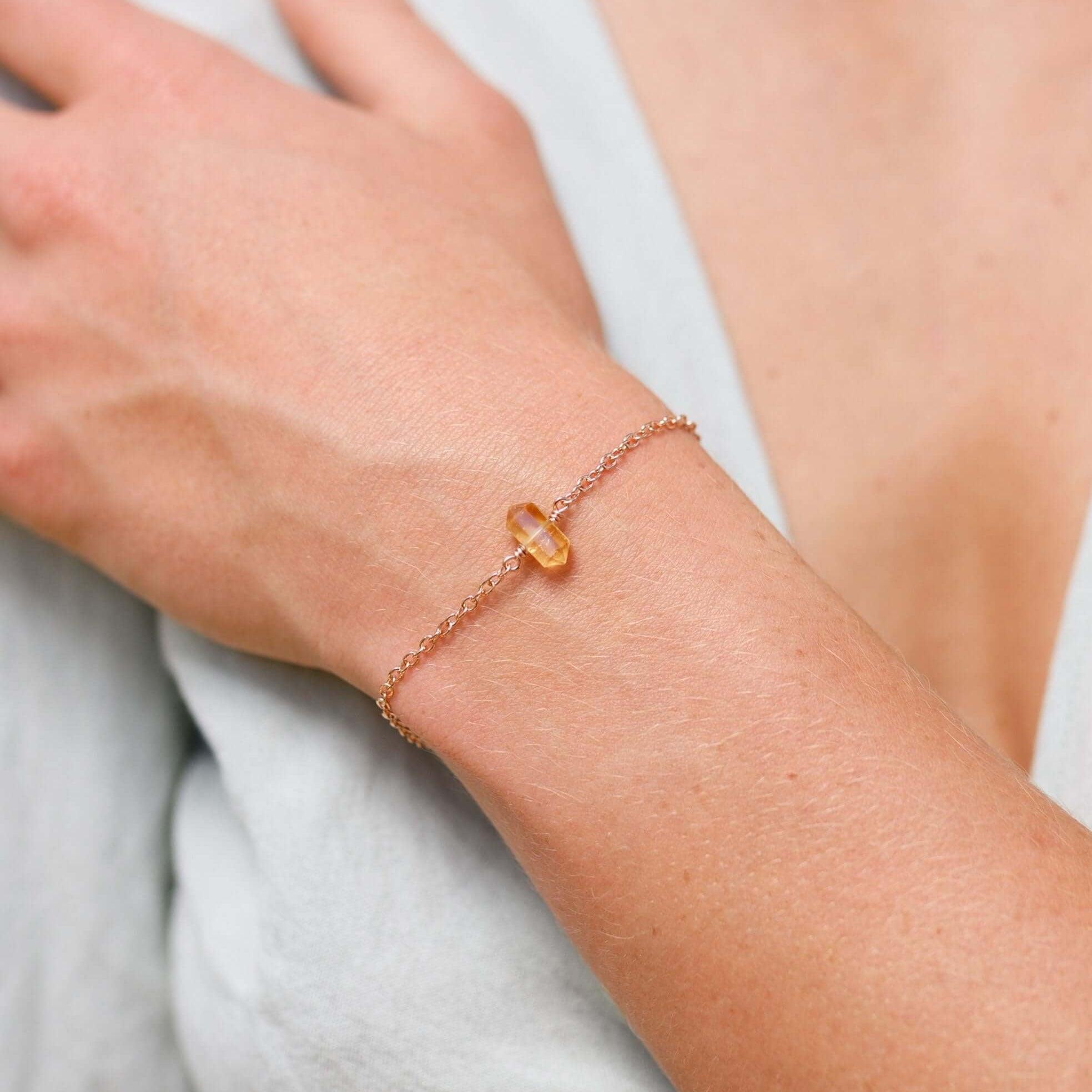 Citrine Double Terminated Mini Crystal Point Bracelet - Citrine Double Terminated Mini Crystal Point Bracelet - 14k Gold Fill - Luna Tide Handmade Crystal Jewellery