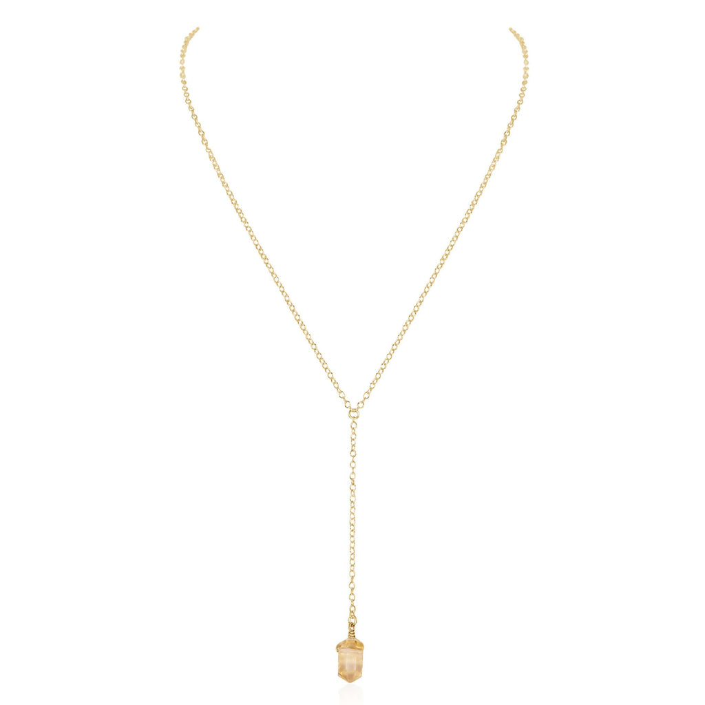 Citrine Double Terminated Mini Crystal Point Lariat Necklace - Citrine Double Terminated Mini Crystal Point Lariat Necklace - 14k Gold Fill - Luna Tide Handmade Crystal Jewellery