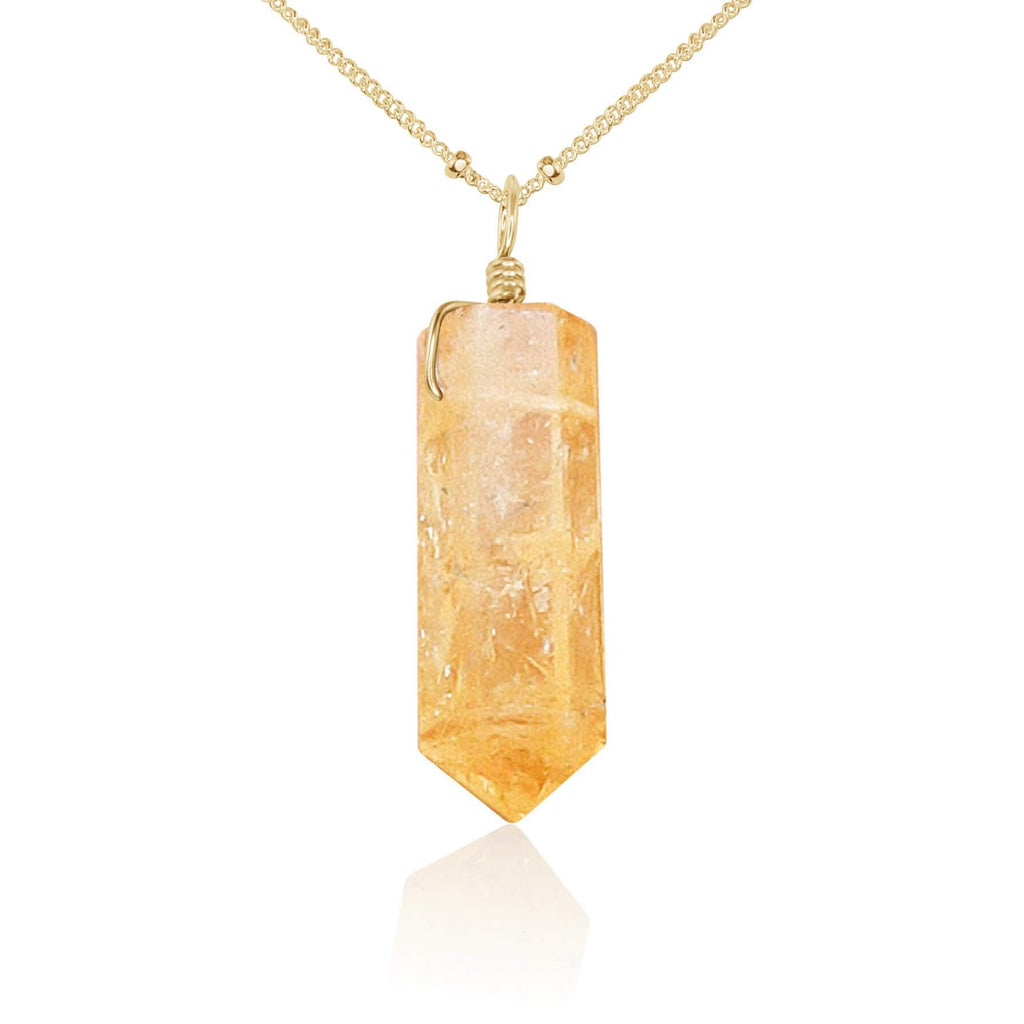 Citrine Gemstone Generator Tower Point Pendant Necklace - Citrine Gemstone Generator Tower Point Pendant Necklace - 14k Gold Fill / Satellite - Luna Tide Handmade Crystal Jewellery