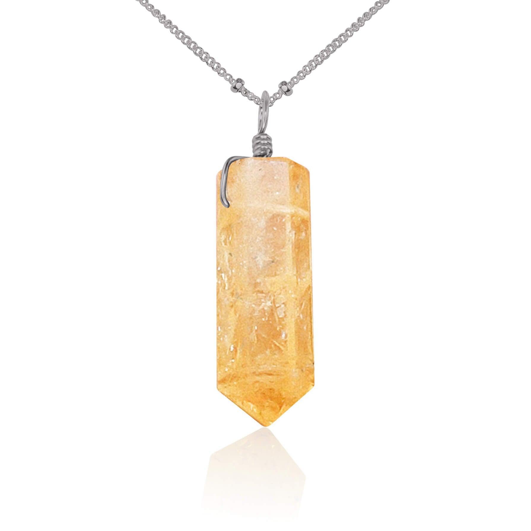Citrine Gemstone Generator Tower Point Pendant Necklace - Citrine Gemstone Generator Tower Point Pendant Necklace - Stainless Steel / Satellite - Luna Tide Handmade Crystal Jewellery