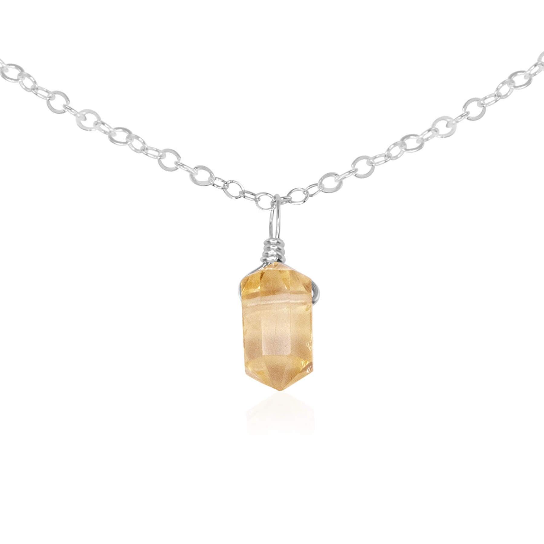 Citrine Mini Double Terminated Crystal Point Pendant Choker Necklace - Citrine Mini Double Terminated Crystal Point Pendant Choker Necklace - Sterling Silver / Cable - Luna Tide Handmade Crystal Jewellery
