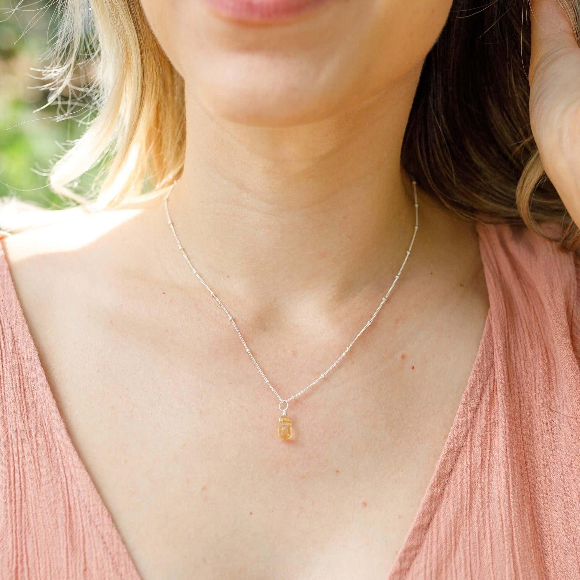 Citrine Mini Double Terminated Crystal Point Pendant Necklace - Citrine Mini Double Terminated Crystal Point Pendant Necklace - 14k Gold Fill / Cable - Luna Tide Handmade Crystal Jewellery