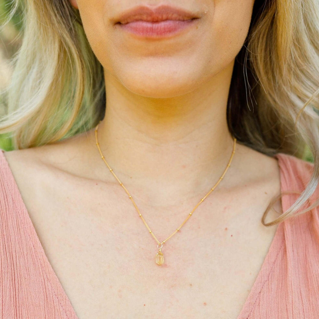Citrine Mini Double Terminated Crystal Point Pendant Necklace - Citrine Mini Double Terminated Crystal Point Pendant Necklace - 14k Gold Fill / Cable - Luna Tide Handmade Crystal Jewellery