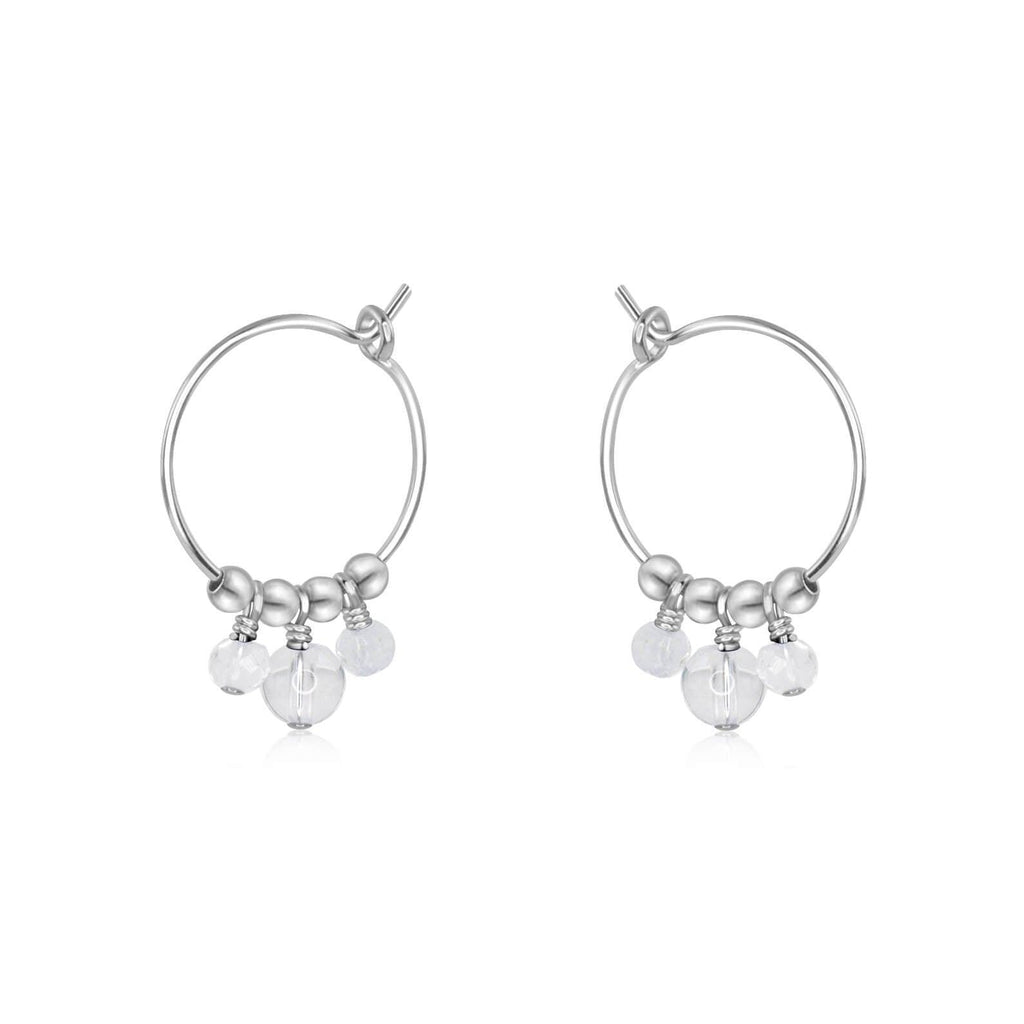 Clear Crystal Quartz Gemstone Bead Drop Hoop Earrings - Clear Crystal Quartz Gemstone Bead Drop Hoop Earrings - Sterling Silver - Luna Tide Handmade Crystal Jewellery