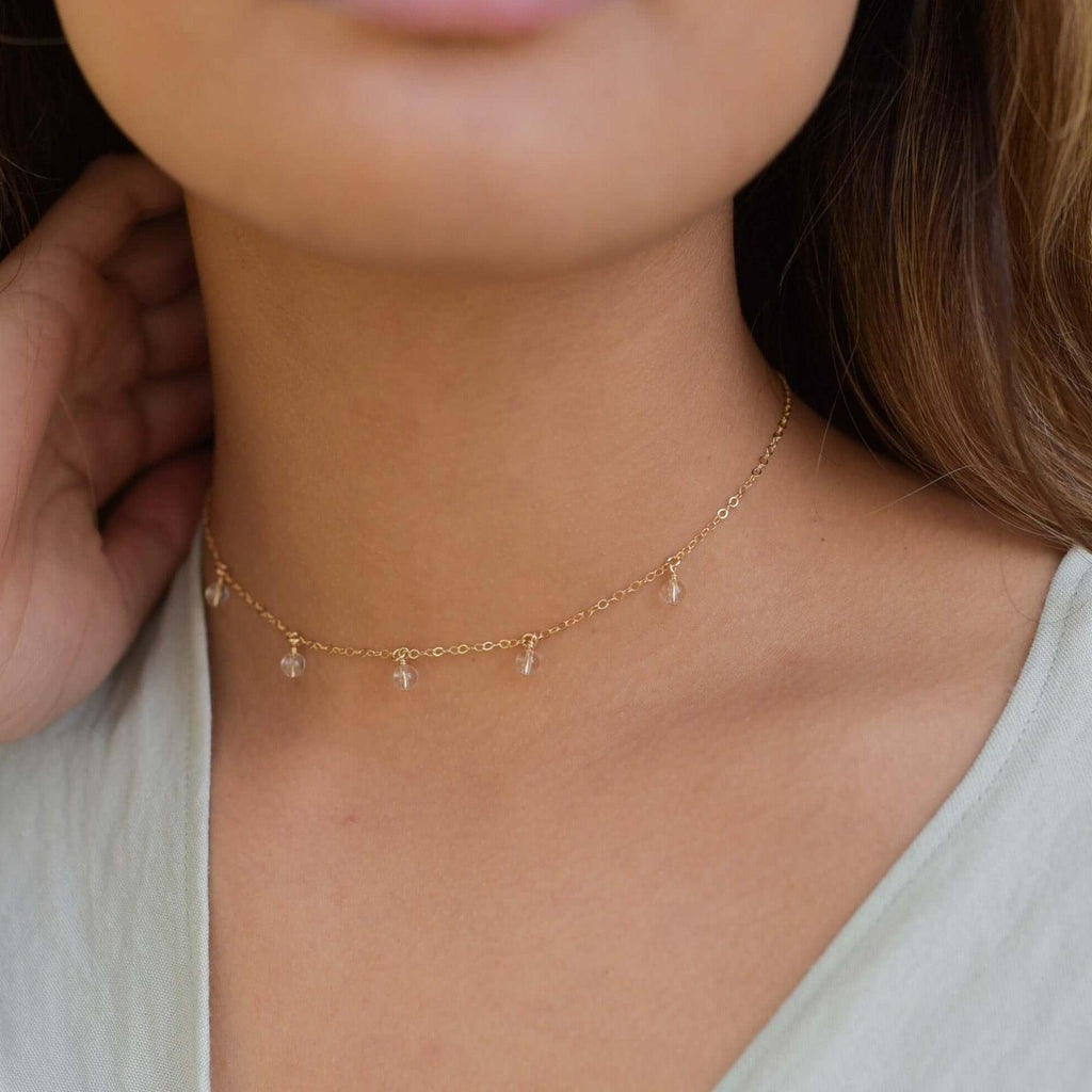 Crystal Quartz Bead Drop Choker - Crystal Quartz Bead Drop Choker - 14k Gold Fill - Luna Tide Handmade Crystal Jewellery