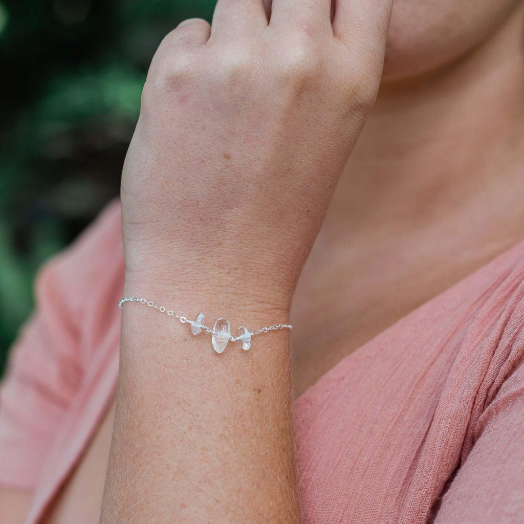 Crystal Quartz Beaded Chain Bracelet - Crystal Quartz Beaded Chain Bracelet - Sterling Silver - Luna Tide Handmade Crystal Jewellery