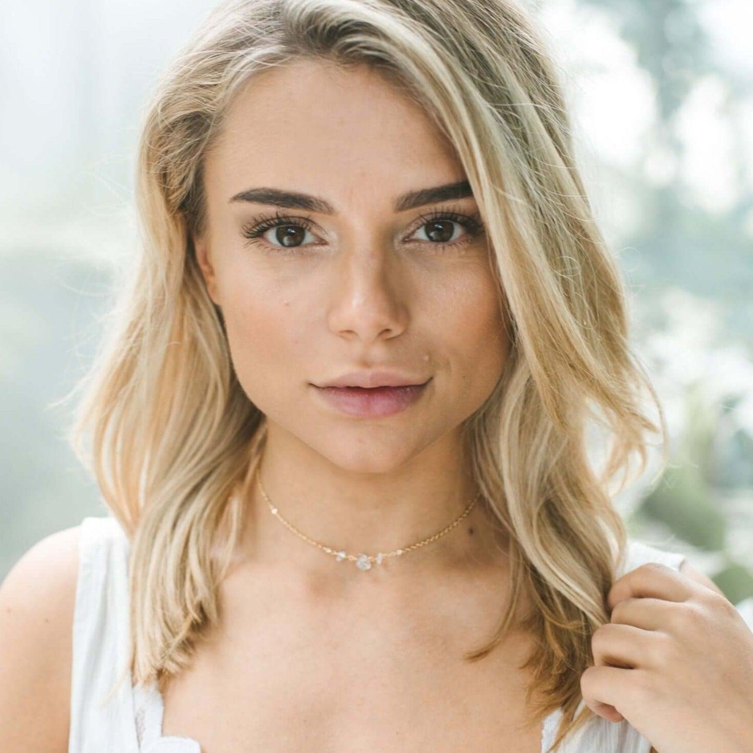 Crystal Quartz Beaded Chain Choker Necklace - Crystal Quartz Beaded Chain Choker Necklace - 14k Gold Fill - Luna Tide Handmade Crystal Jewellery