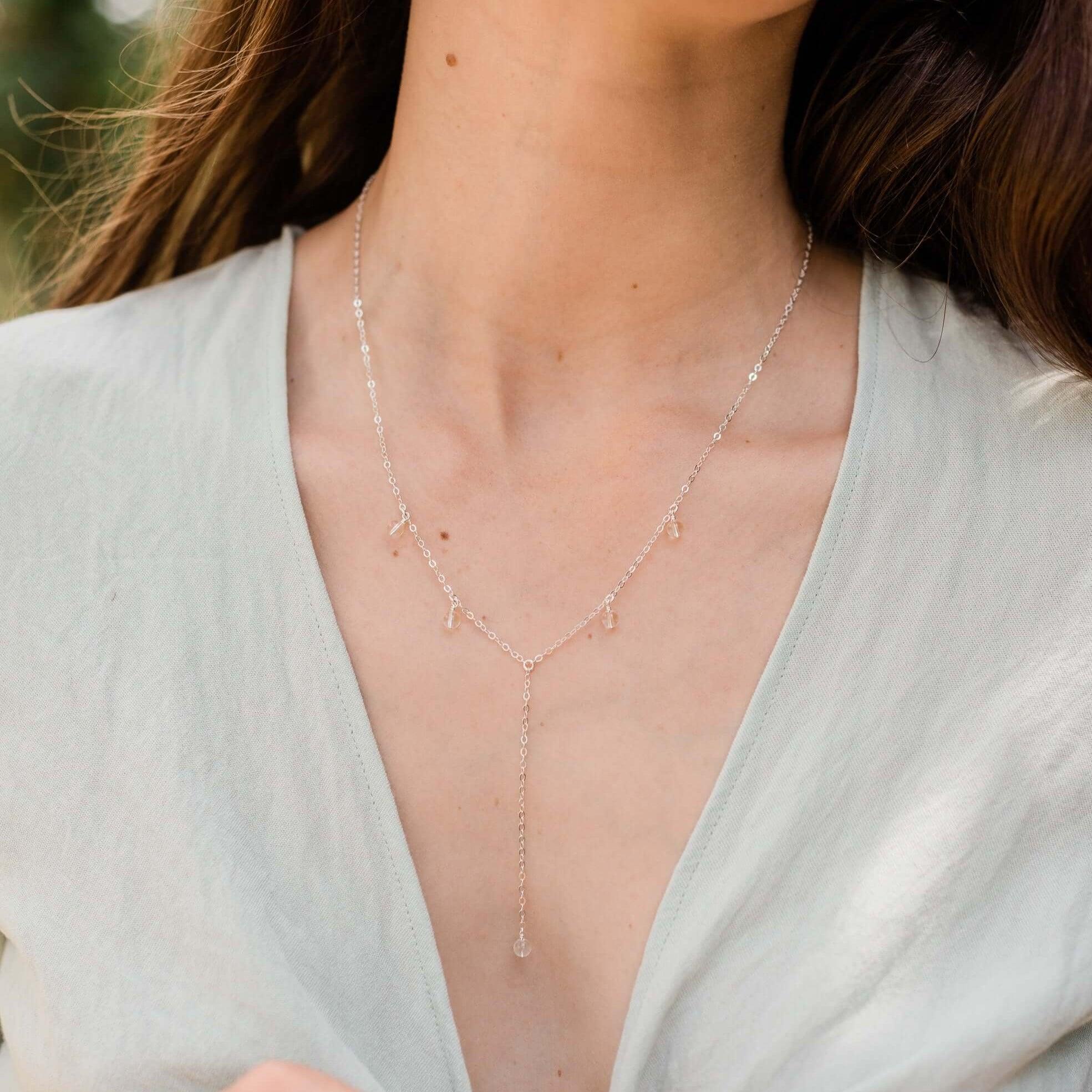 Crystal Quartz Boho Lariat Necklace - Crystal Quartz Boho Lariat Necklace - 14k Gold Fill - Luna Tide Handmade Crystal Jewellery