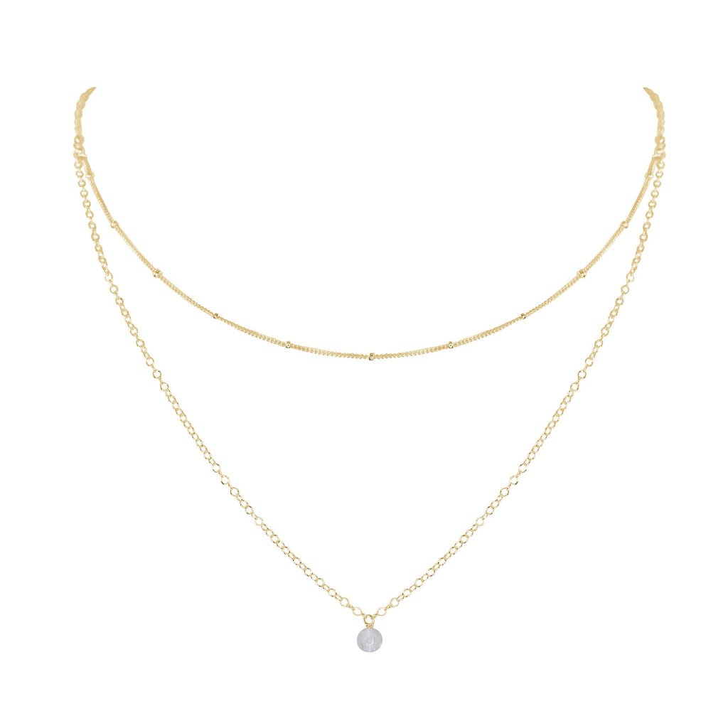 Crystal Quartz Gemstone Chain Layered Choker Necklace - Crystal Quartz Gemstone Chain Layered Choker Necklace - 14k Gold Fill - Luna Tide Handmade Crystal Jewellery