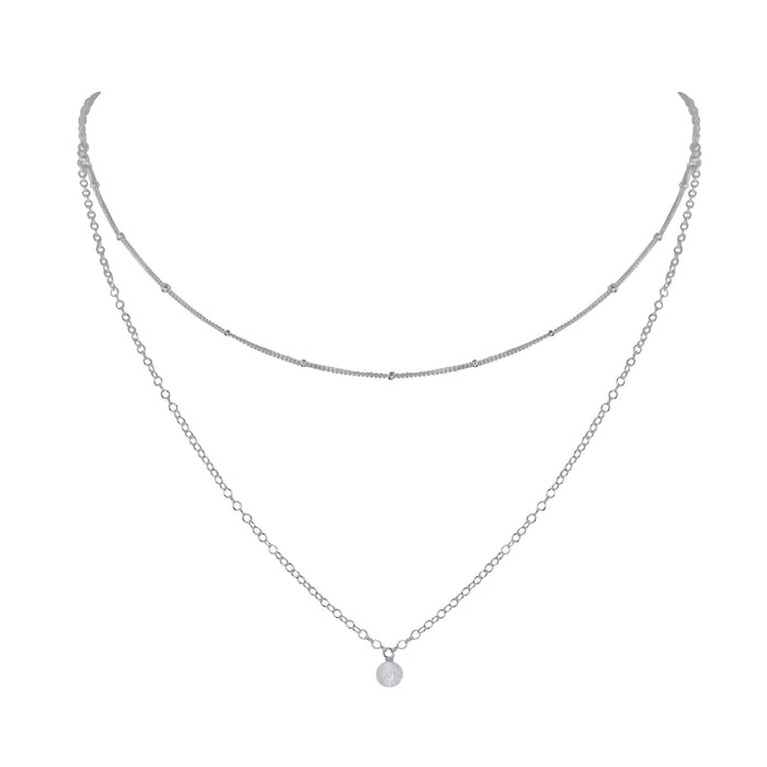 Crystal Quartz Gemstone Chain Layered Choker Necklace - Crystal Quartz Gemstone Chain Layered Choker Necklace - Stainless Steel - Luna Tide Handmade Crystal Jewellery