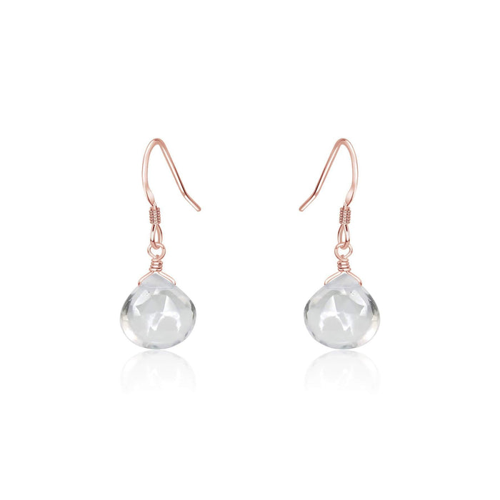 Crystal Quartz Gemstone Teardrop Dangle Earrings - Crystal Quartz Gemstone Teardrop Dangle Earrings - 14k Rose Gold Fill - Luna Tide Handmade Crystal Jewellery
