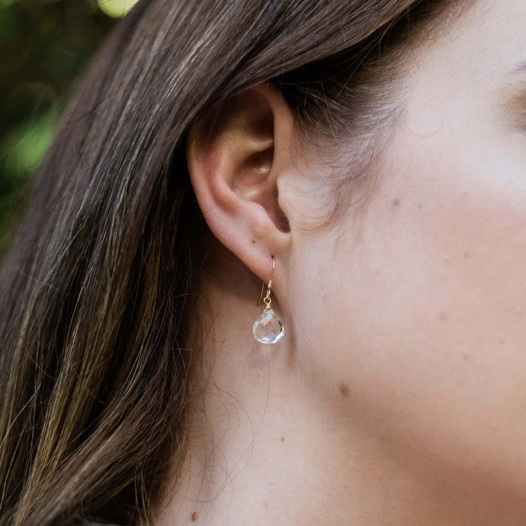 Crystal Quartz Gemstone Teardrop Dangle Earrings - Crystal Quartz Gemstone Teardrop Dangle Earrings - Sterling Silver - Luna Tide Handmade Crystal Jewellery