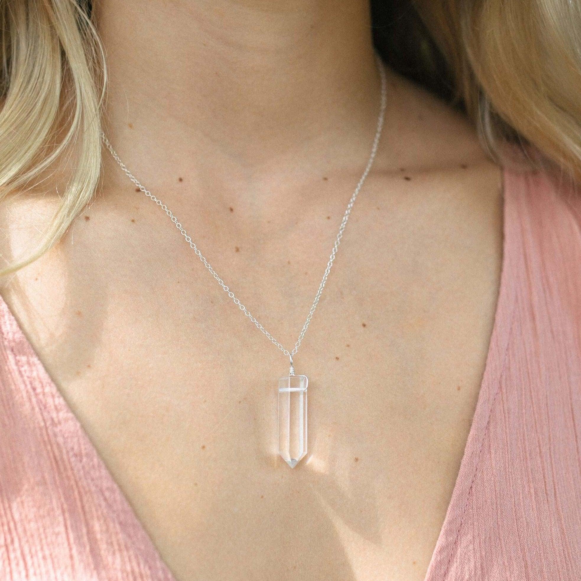 Crystal Quartz Generator Point Pendant Necklace - Crystal Quartz Generator Point Pendant Necklace - 14k Gold Fill / Cable - Luna Tide Handmade Crystal Jewellery