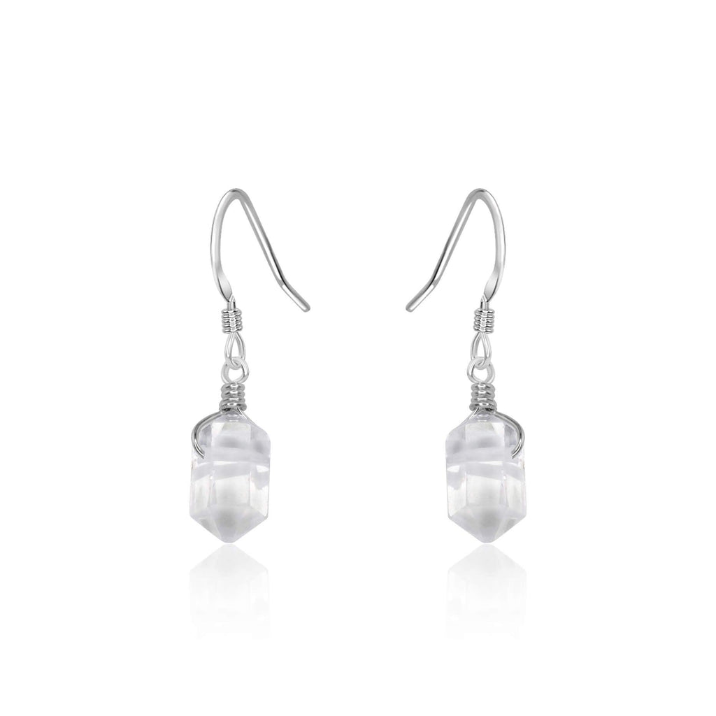 Crystal Quartz Mini Double Terminated Crystal Point Dangle Drop Earrings - Crystal Quartz Mini Double Terminated Crystal Point Dangle Drop Earrings - Sterling Silver - Luna Tide Handmade Crystal Jewellery