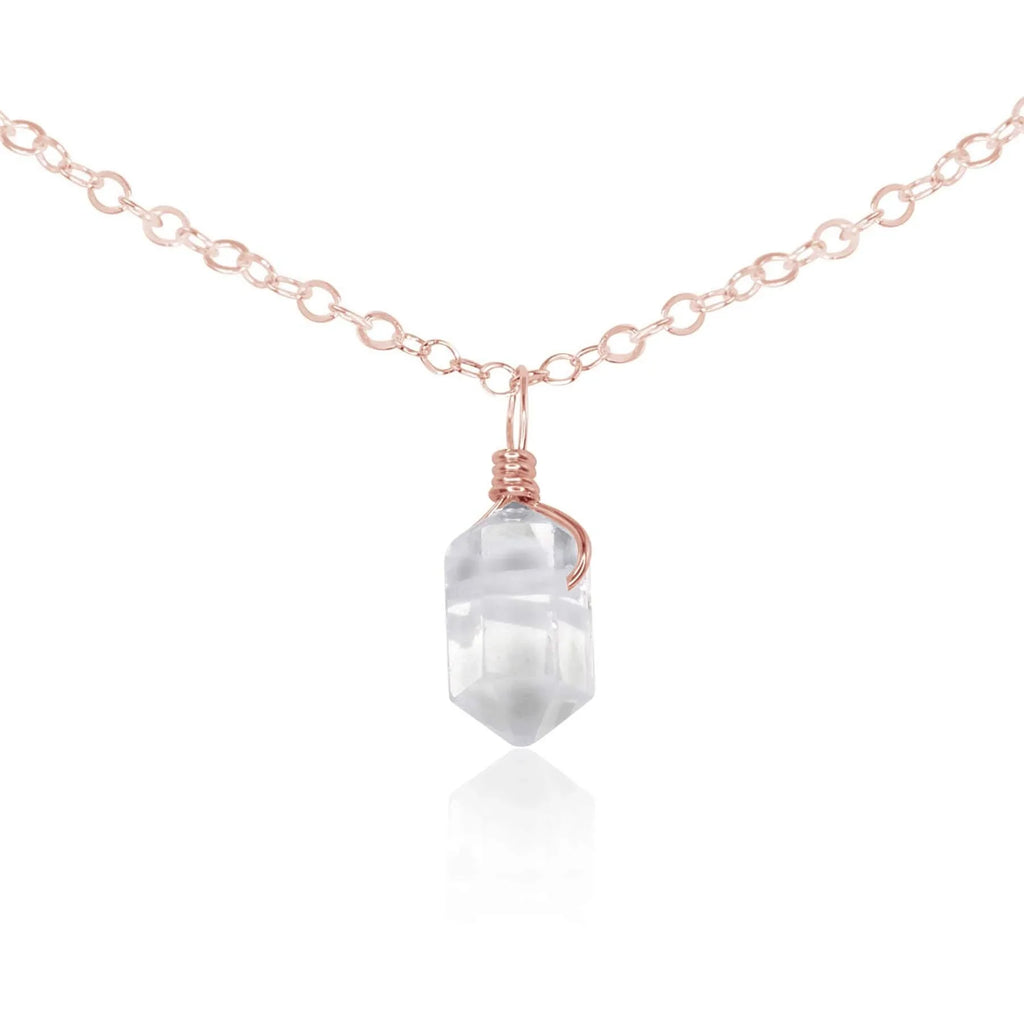 Crystal Quartz Mini Double Terminated Crystal Point Pendant Choker Necklace - Crystal Quartz Mini Double Terminated Crystal Point Pendant Choker Necklace - 14k Rose Gold Fill / Cable - Luna Tide Handmade Crystal Jewellery