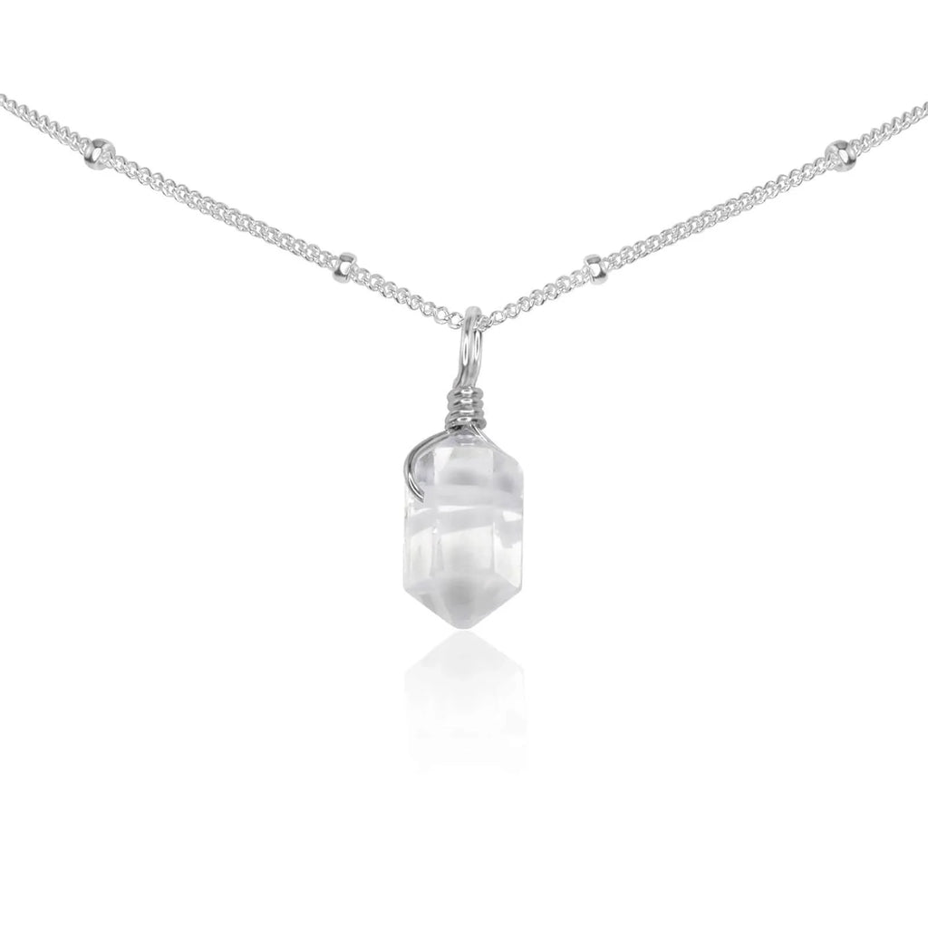 Crystal Quartz Mini Double Terminated Crystal Point Pendant Choker Necklace - Crystal Quartz Mini Double Terminated Crystal Point Pendant Choker Necklace - Sterling Silver / Satellite - Luna Tide Handmade Crystal Jewellery