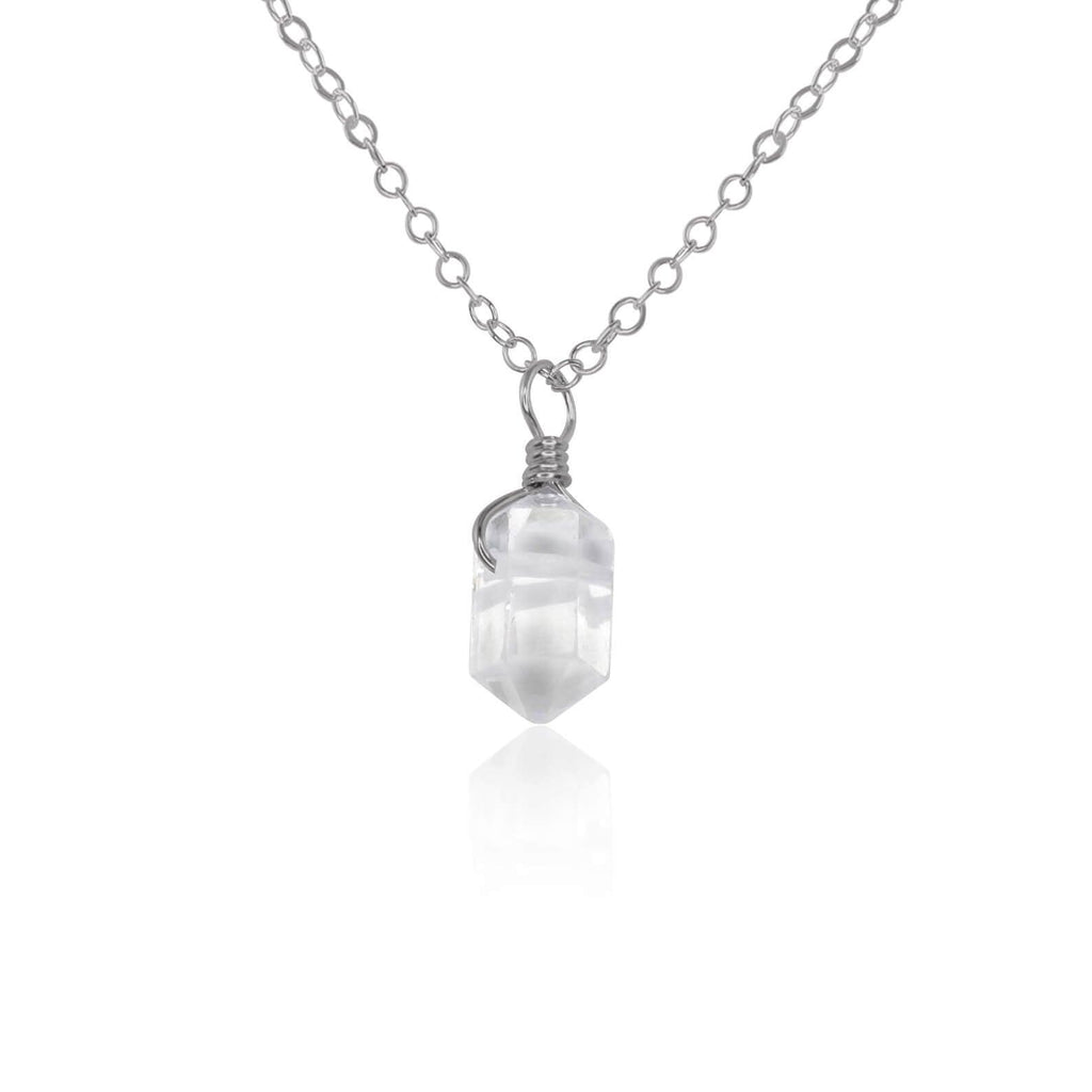 Crystal Quartz Mini Double Terminated Crystal Point Pendant Necklace - Crystal Quartz Mini Double Terminated Crystal Point Pendant Necklace - Stainless Steel / Cable - Luna Tide Handmade Crystal Jewellery