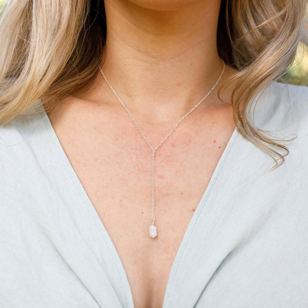 Double Terminated Crystal Lariat - Sterling Silver - Luna Tide Handmade Jewellery