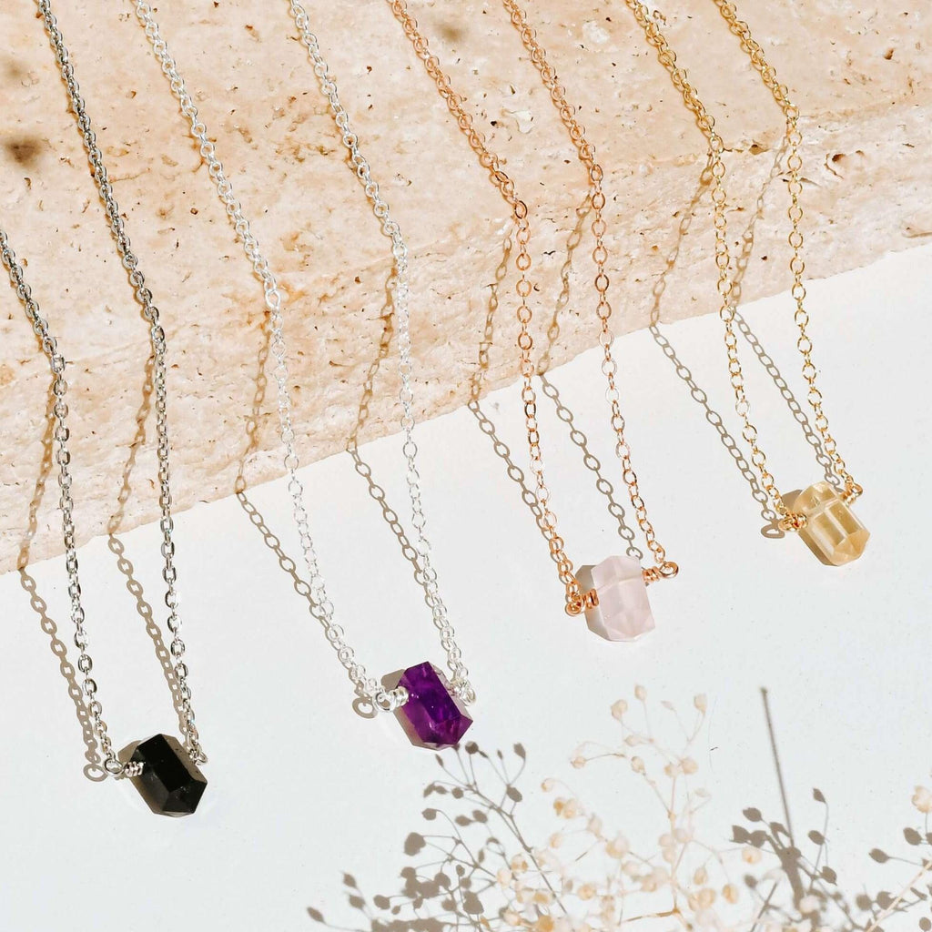 Double Terminated Crystal Necklace - Stainless Steel - Sterling Silver - 14K Rose Gold Fill - 14K Gold Fill - Luna Tide Handmade Jewellery