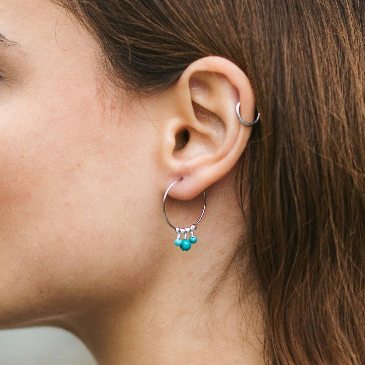 Custom Gemstone Bead Drop Hoop Earrings - Custom Gemstone Bead Drop Hoop Earrings - 14k Gold Fill / 15mm - Luna Tide Handmade Crystal Jewellery