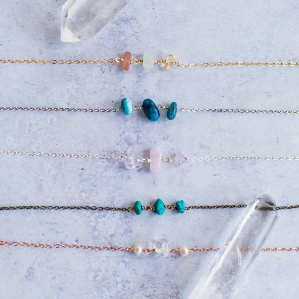 Beaded Chain Anklet - Bronze - 14K Gold Fill - Sterling Silver - Stainless Steel - 14K Rose Gold Fill - Luna Tide Handmade Jewellery