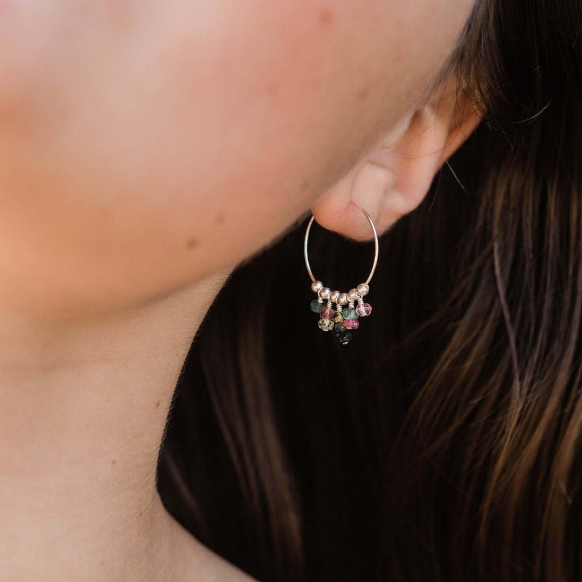 Custom Gemstone Statement Hoop Earrings - Custom Gemstone Statement Hoop Earrings - 14k Gold Fill - Luna Tide Handmade Crystal Jewellery