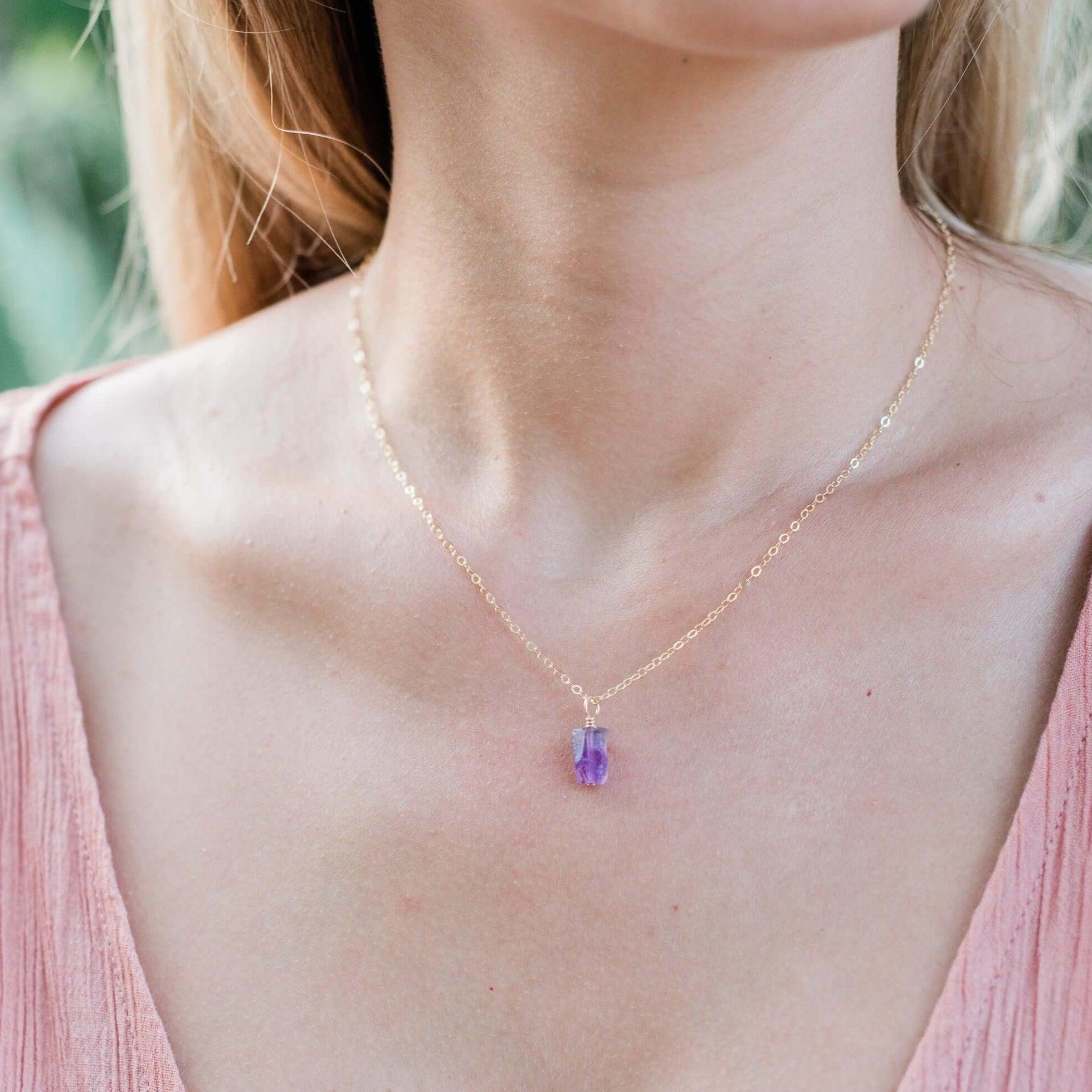 Raw Crystal Pendant Necklace - 14K Gold Fill - Luna Tide Handmade Jewellery