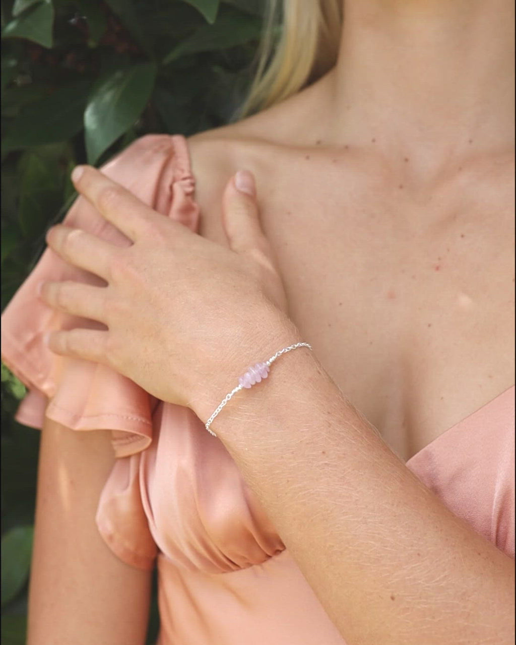 Kunzite Chip Bead Bar Bracelet