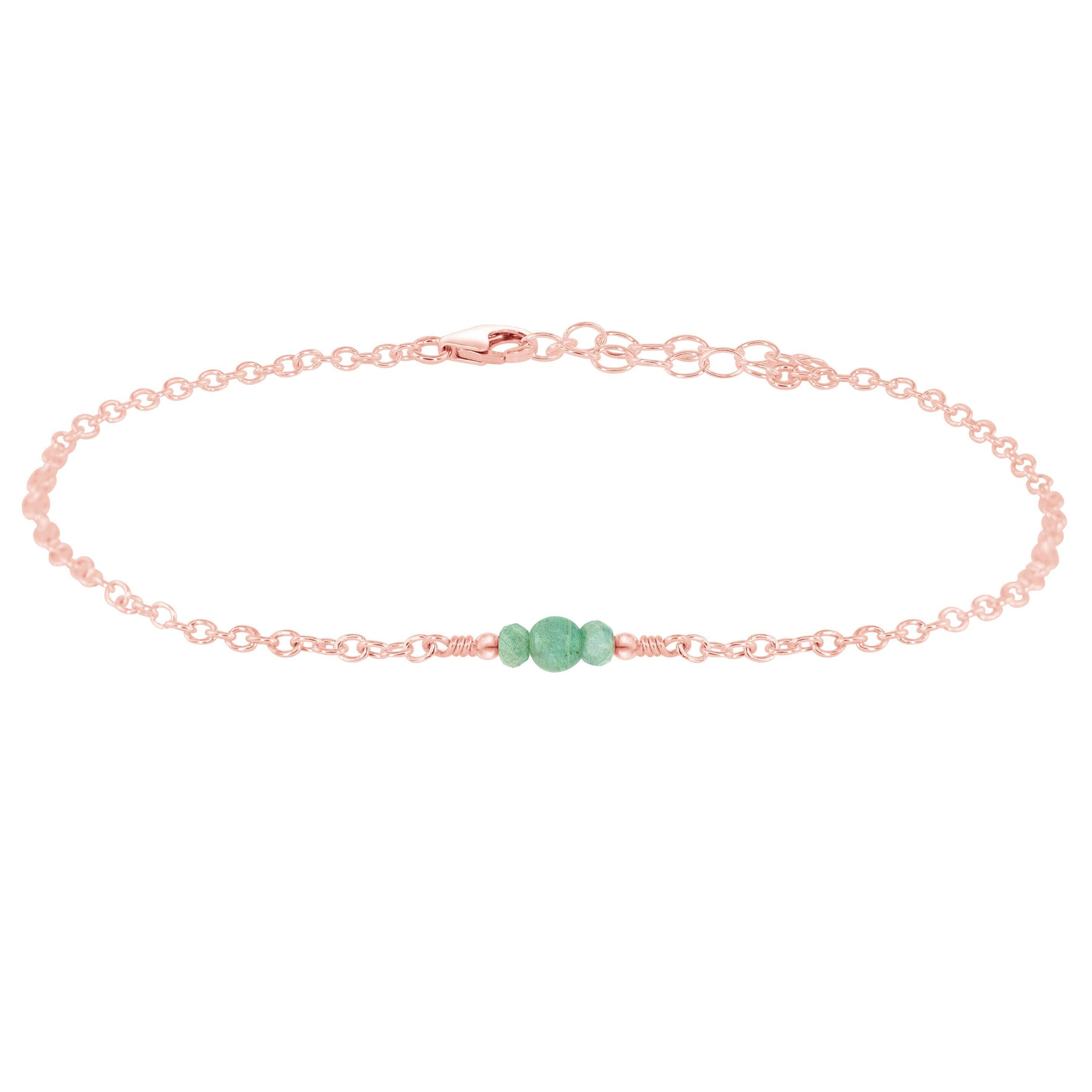 Dainty Amazonite Gemstone Anklet - Dainty Amazonite Gemstone Anklet - 14k Rose Gold Fill - Luna Tide Handmade Crystal Jewellery