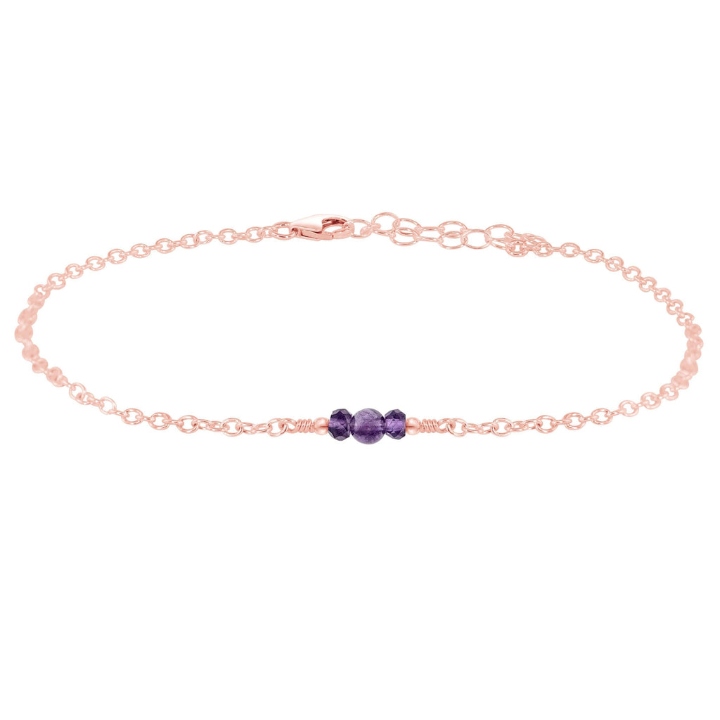 Dainty Amethyst Gemstone Anklet - Dainty Amethyst Gemstone Anklet - 14k Rose Gold Fill - Luna Tide Handmade Crystal Jewellery