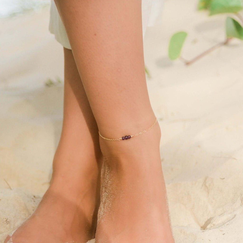 Dainty Amethyst Gemstone Anklet - Dainty Amethyst Gemstone Anklet - Sterling Silver - Luna Tide Handmade Crystal Jewellery