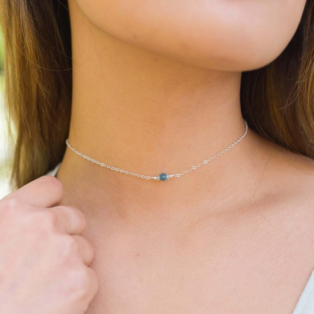 Dainty Apatite Gemstone Choker Necklace - Dainty Apatite Gemstone Choker Necklace - Sterling Silver - Luna Tide Handmade Crystal Jewellery