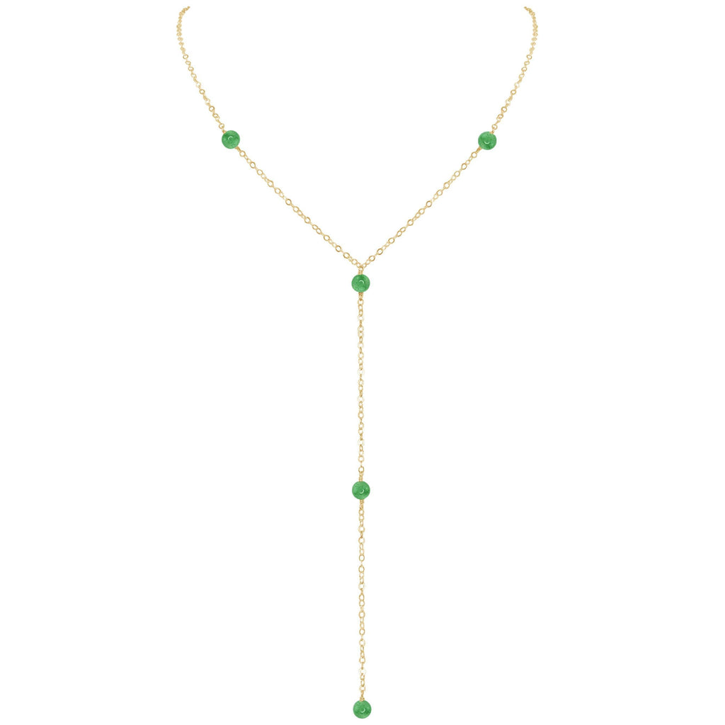 Dainty Aventurine Lariat Necklace - Dainty Aventurine Lariat Necklace - 14k Gold Fill - Luna Tide Handmade Crystal Jewellery