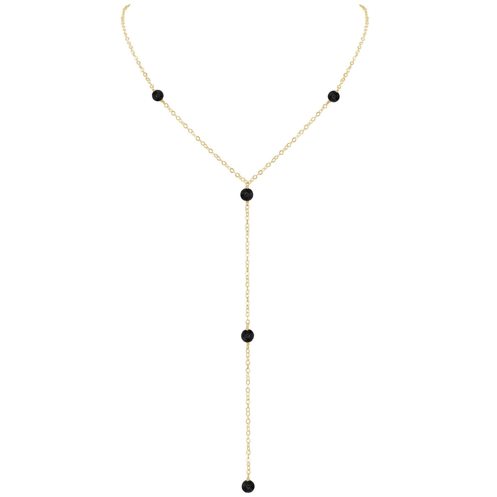 Dainty Black Onyx Lariat Necklace - Dainty Black Onyx Lariat Necklace - 14k Gold Fill - Luna Tide Handmade Crystal Jewellery