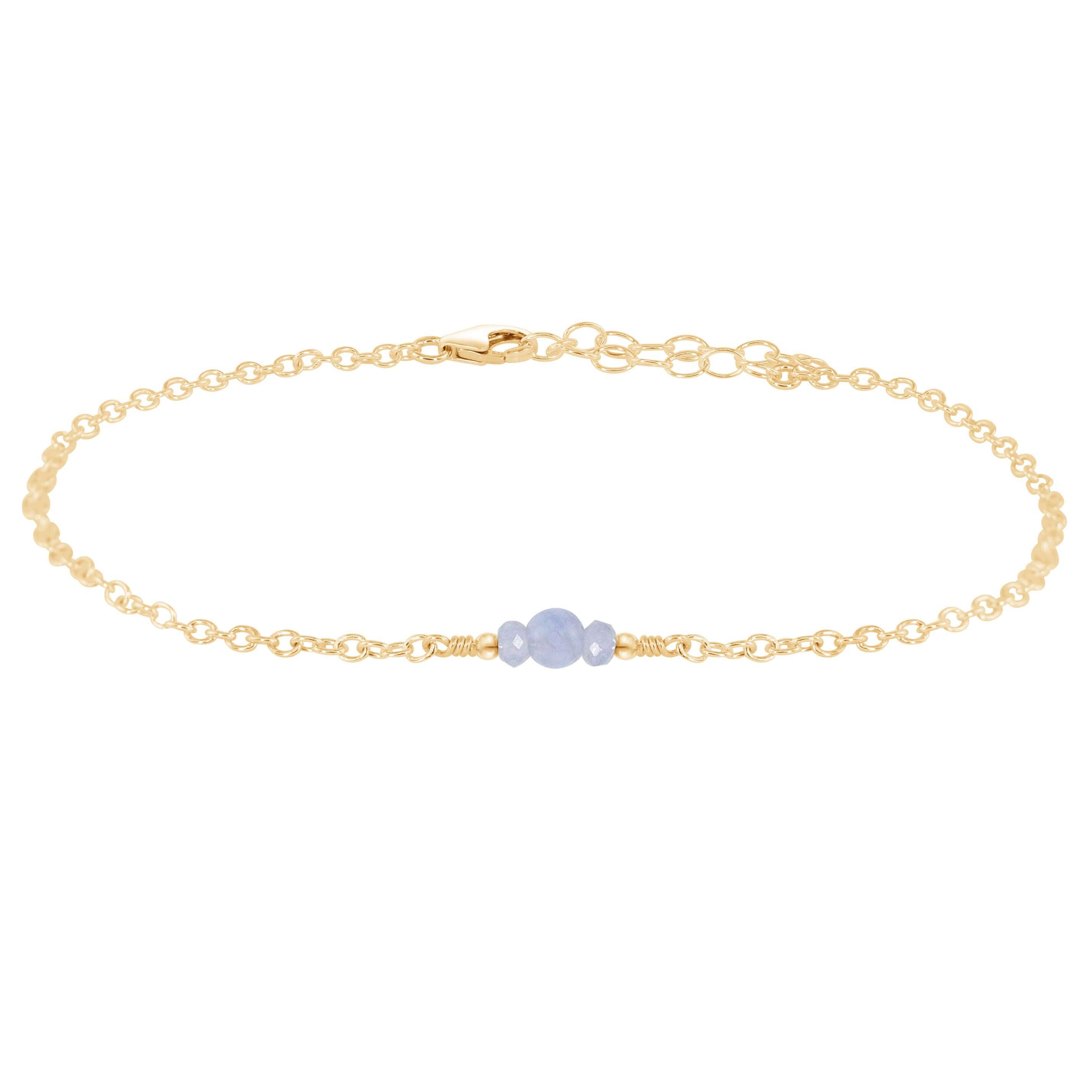 Dainty Blue Lace Agate Gemstone Anklet - Dainty Blue Lace Agate Gemstone Anklet - 14k Gold Fill - Luna Tide Handmade Crystal Jewellery