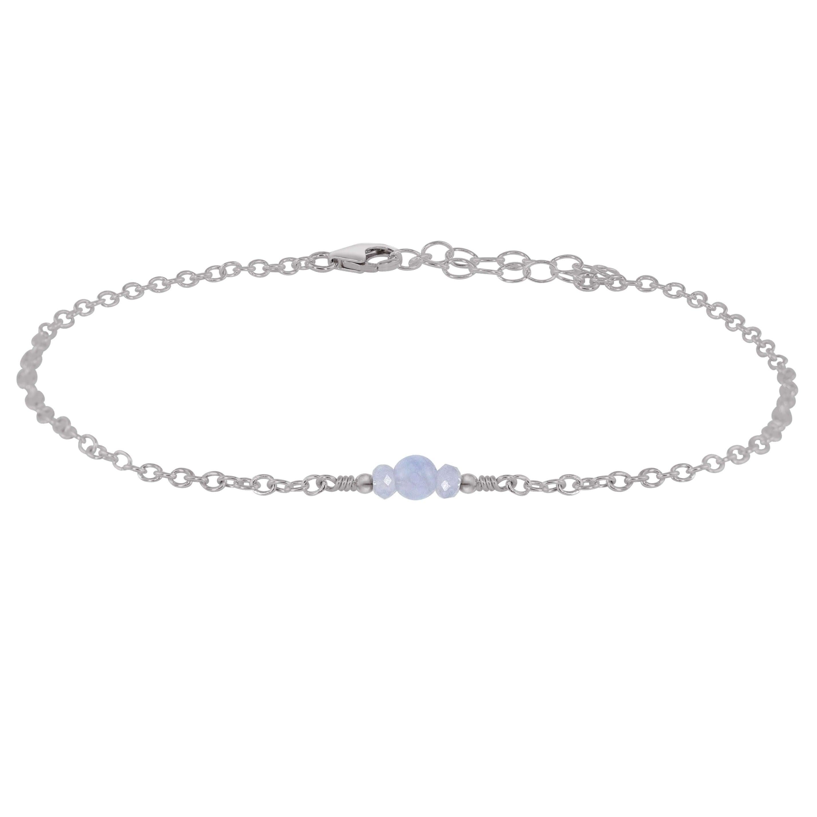 Dainty Blue Lace Agate Gemstone Anklet - Dainty Blue Lace Agate Gemstone Anklet - Stainless Steel - Luna Tide Handmade Crystal Jewellery