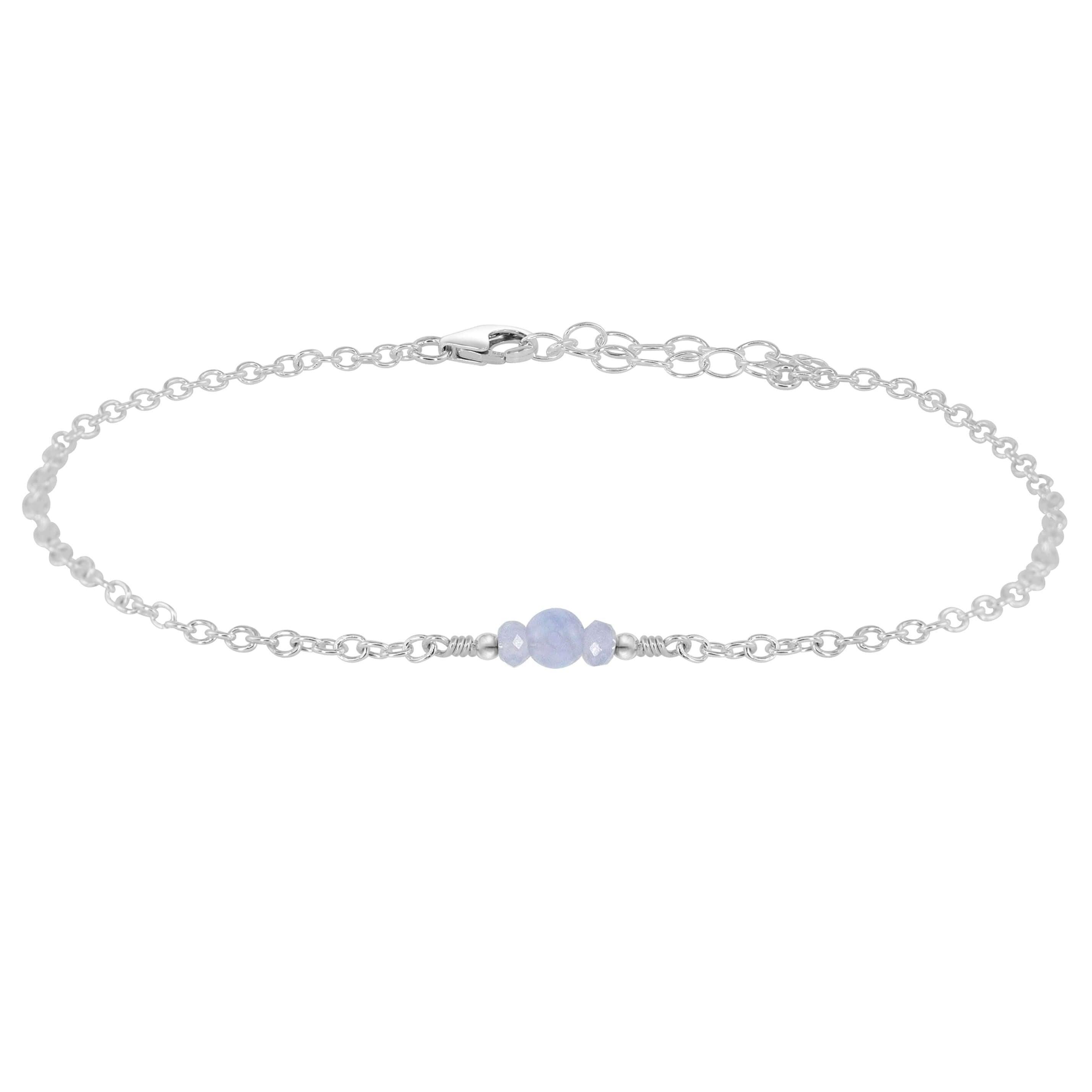 Dainty Blue Lace Agate Gemstone Anklet - Dainty Blue Lace Agate Gemstone Anklet - Sterling Silver - Luna Tide Handmade Crystal Jewellery