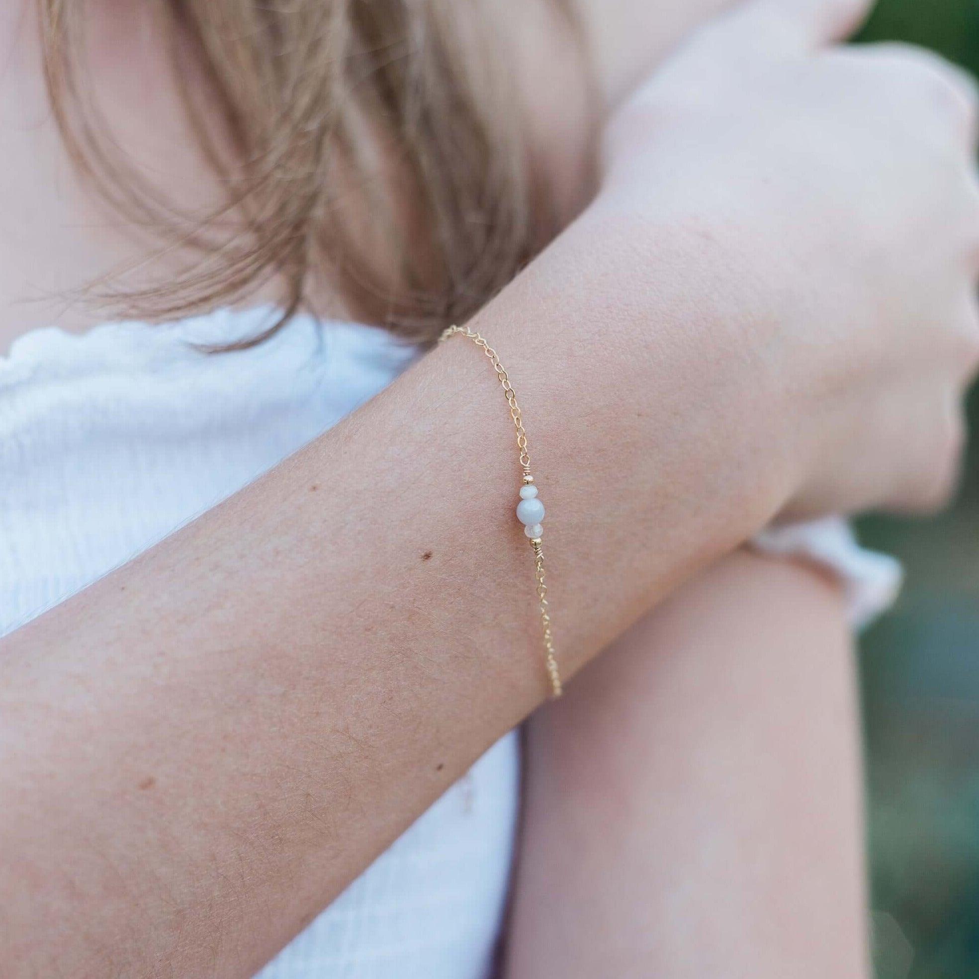 Dainty Blue Lace Agate Gemstone Bracelet - Dainty Blue Lace Agate Gemstone Bracelet - Sterling Silver - Luna Tide Handmade Crystal Jewellery