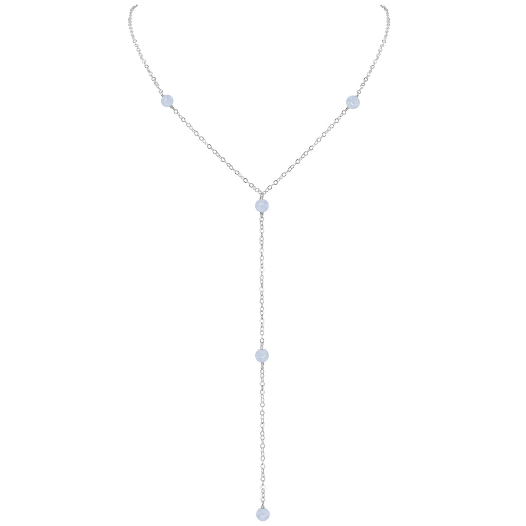 Dainty Blue Lace Agate Lariat Necklace - Dainty Blue Lace Agate Lariat Necklace - Sterling Silver - Luna Tide Handmade Crystal Jewellery