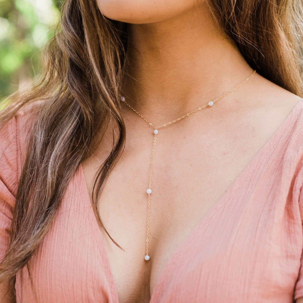 Dainty Blue Lace Agate Lariat Necklace - Dainty Blue Lace Agate Lariat Necklace - Sterling Silver - Luna Tide Handmade Crystal Jewellery