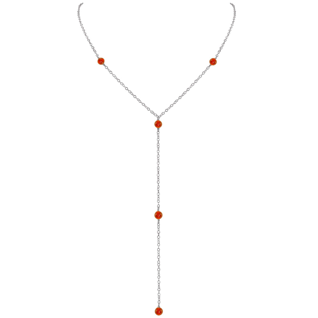 Dainty Carnelian Lariat Necklace - Dainty Carnelian Lariat Necklace - Stainless Steel - Luna Tide Handmade Crystal Jewellery
