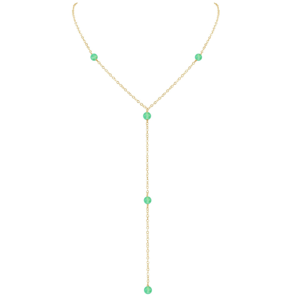 Dainty Chrysoprase Lariat Necklace - Dainty Chrysoprase Lariat Necklace - 14k Gold Fill - Luna Tide Handmade Crystal Jewellery