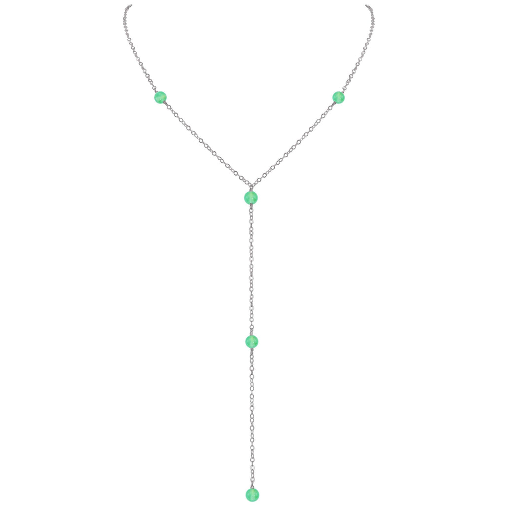 Dainty Chrysoprase Lariat Necklace - Dainty Chrysoprase Lariat Necklace - Stainless Steel - Luna Tide Handmade Crystal Jewellery