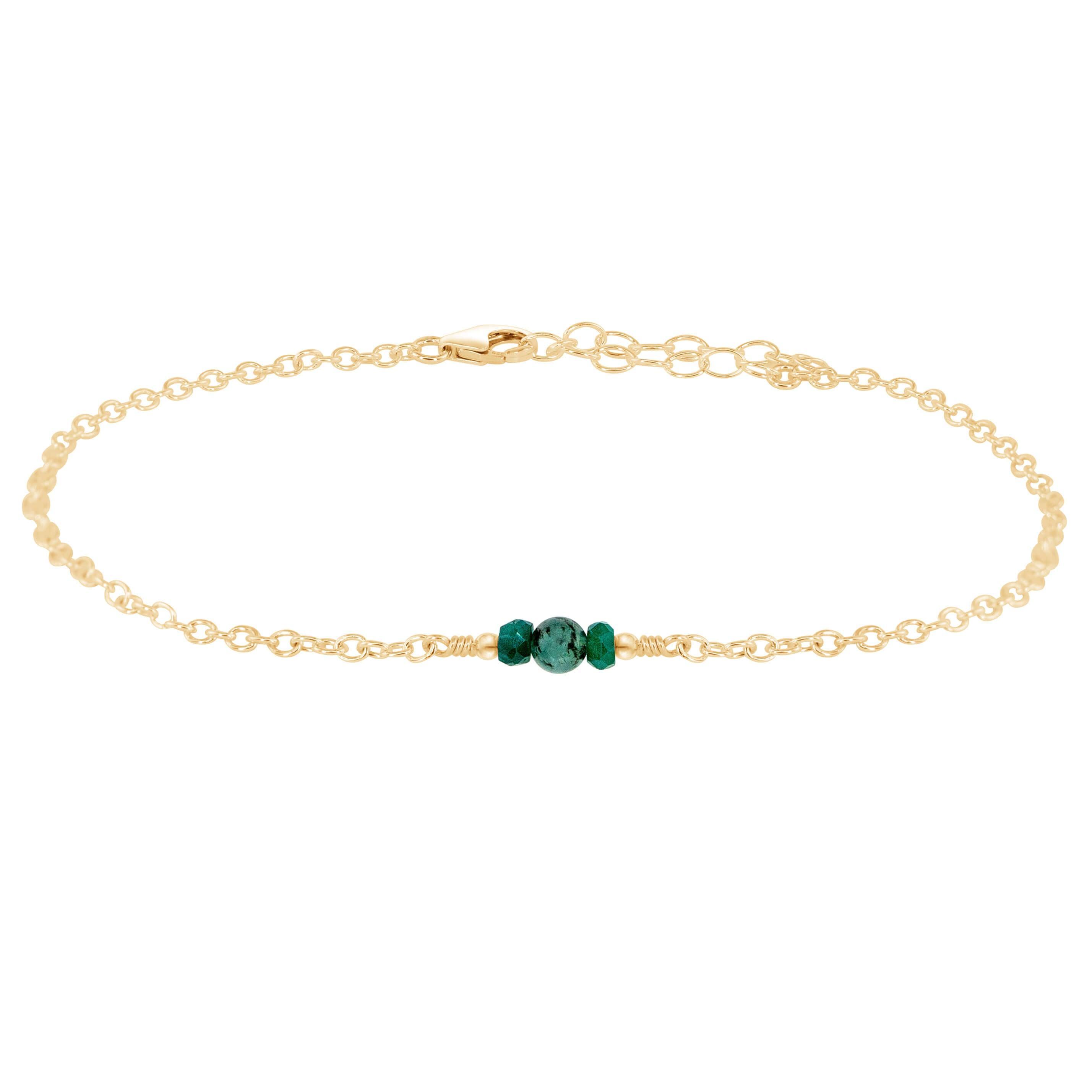 Dainty Emerald Gemstone Anklet - Dainty Emerald Gemstone Anklet - 14k Gold Fill - Luna Tide Handmade Crystal Jewellery